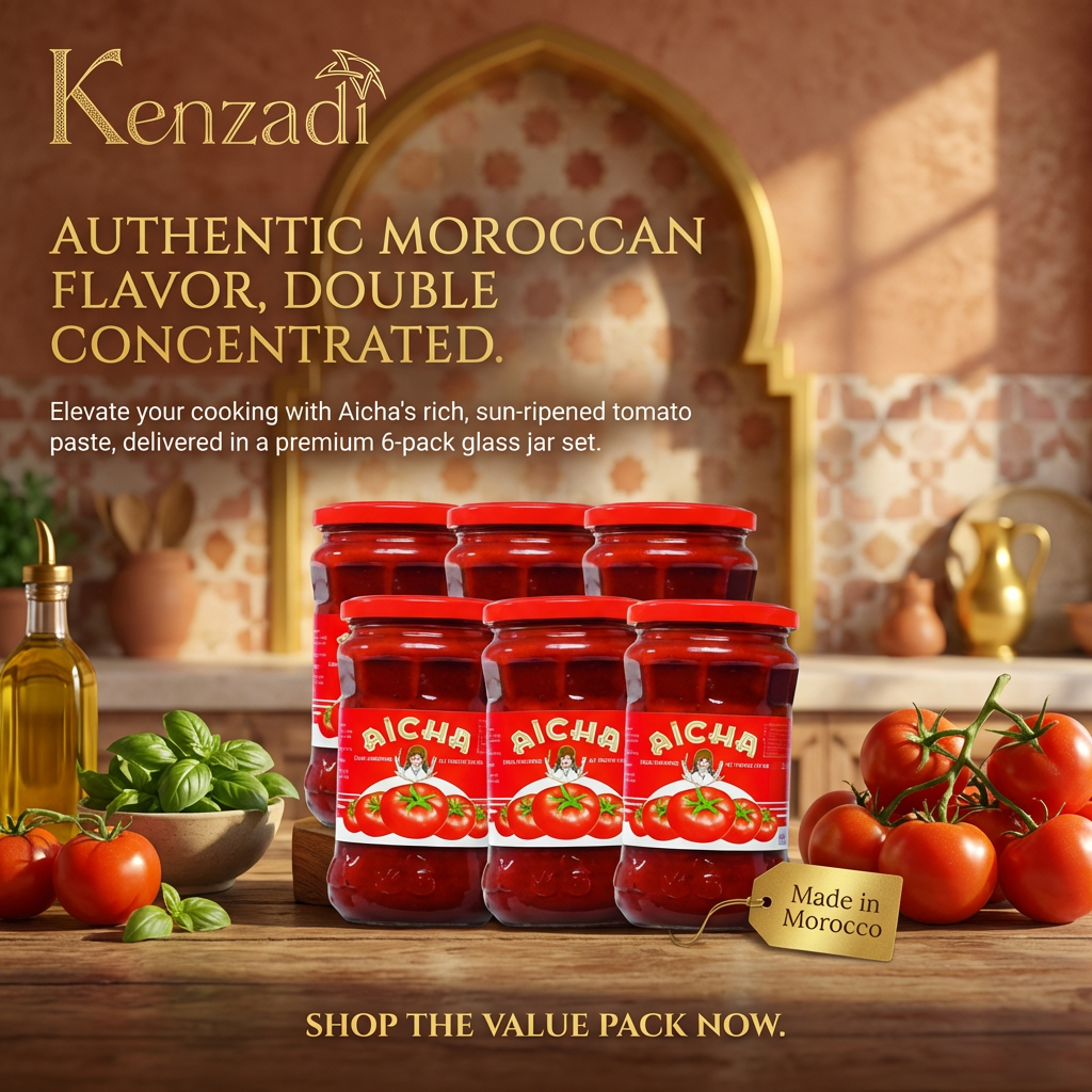 Experience authentic Moroccan flavor with Aicha's double-concentrated tomato paste, sourced directly from Morocco. This premium 6-pack offers