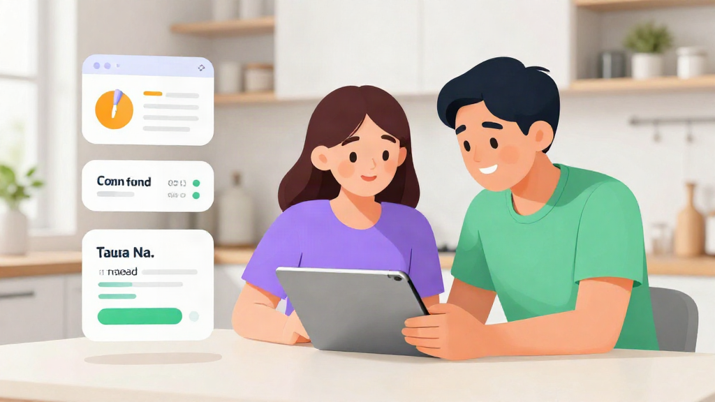 Married millennial couple planning finances illustration