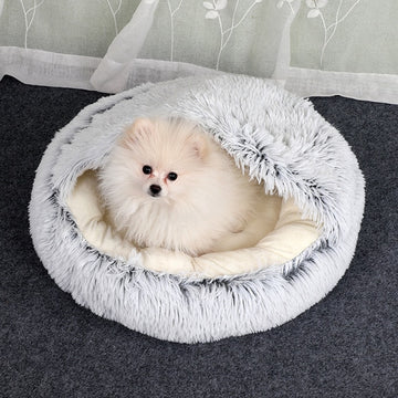 2-in-1 Plush Cave Bed for Cats and Small Dogs